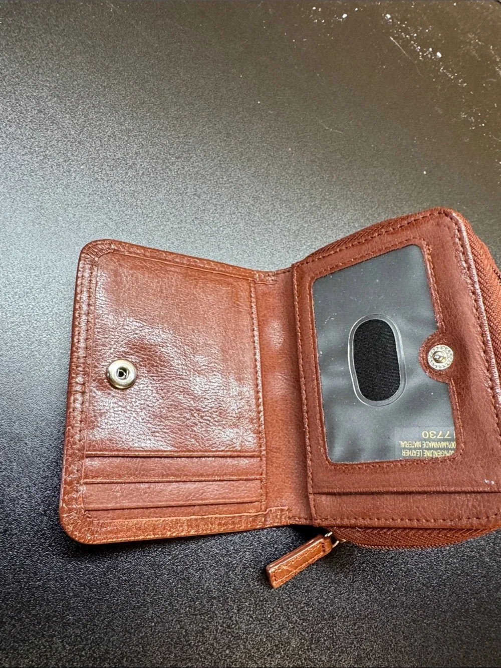 Compact Brown Leather Zip Wallet
